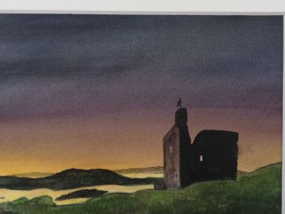 Bill McClean - Late evening view of Tarbert Castle - Watercolour